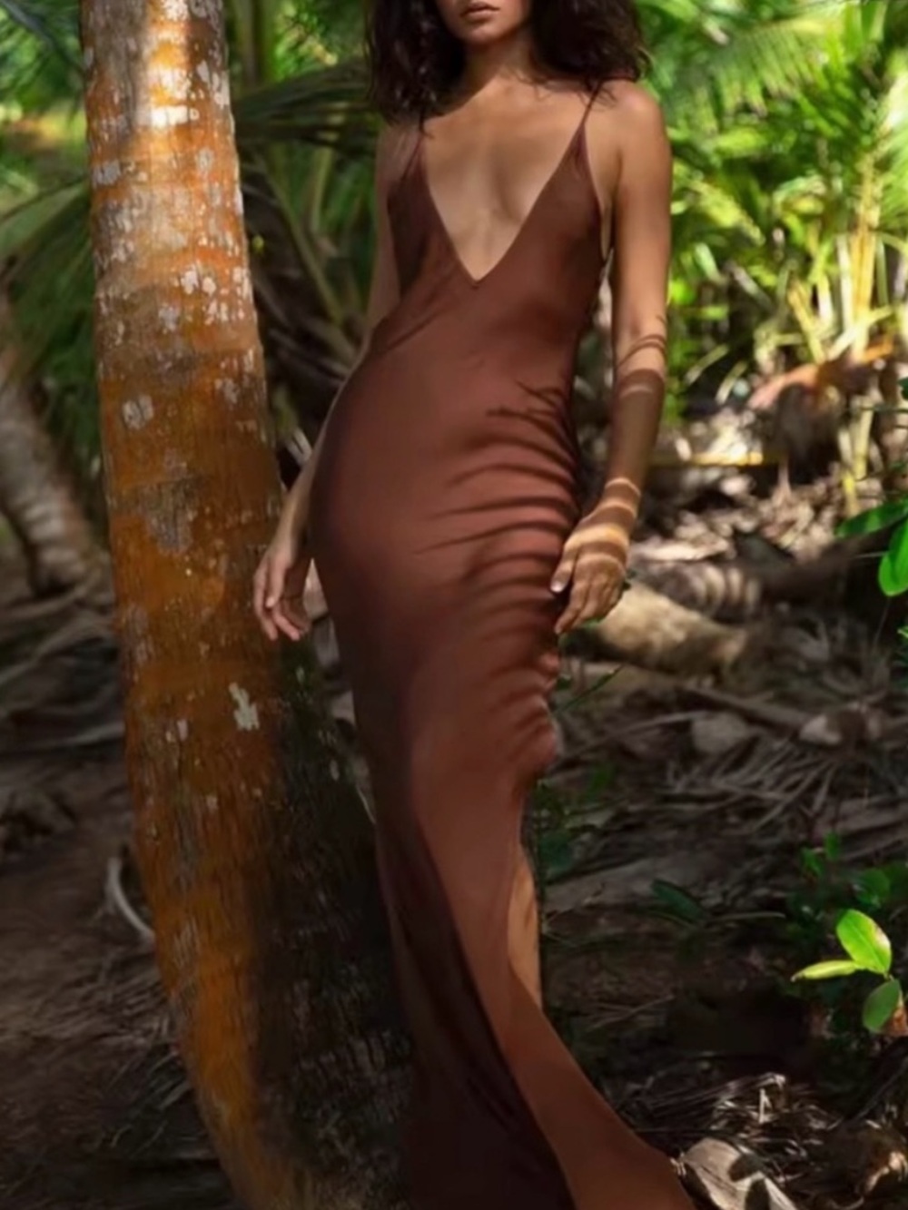 Rat & Boa Brown Slip Maxi Dress with Side Slit
